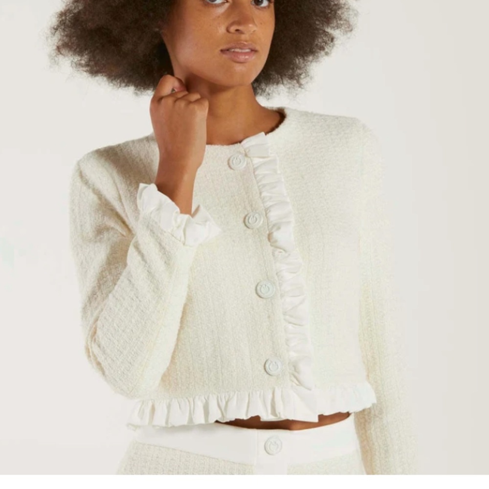 NWT PINKO Ruffle-Detail Cropped Tweed Jacket